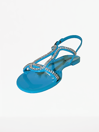 ciffer I første omgang At placere Turquoise Flat Sandals With Rhinestone Trim – Doerner's