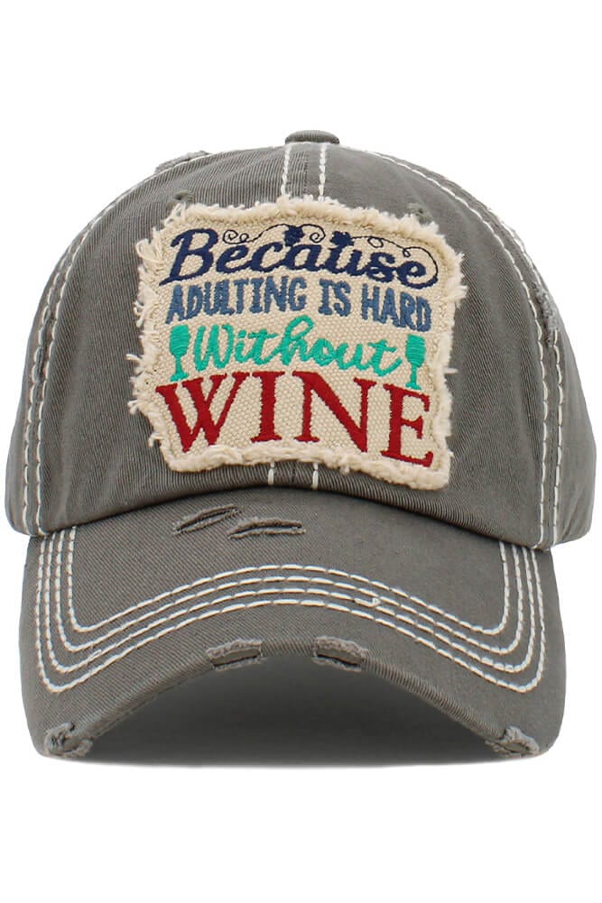 Turquoise Blue BECAUSE ADULTING IS HARD WITHOUT WINE Baseball Cap Hat Embroidery Stylish Hats for Men & Women | Hard-Wears Official main image 3