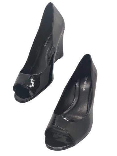 Inch Peep Toe Courts Black Patent Open Toe Inch Wedge Heel